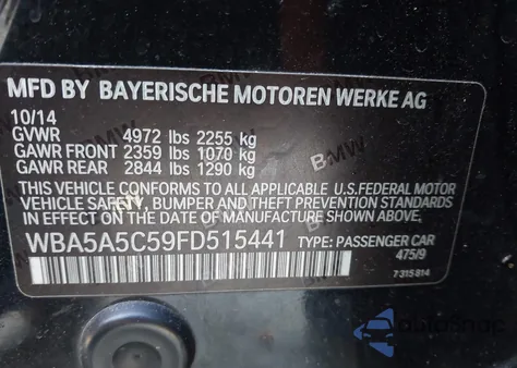 2015 BMW 528I z USA, uszkodzony, nr VIN WBA5A5C59FD515441